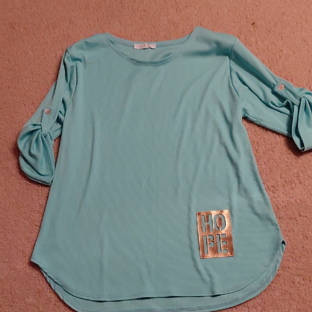 Aqua Long Sleeve Top with Gold Accent